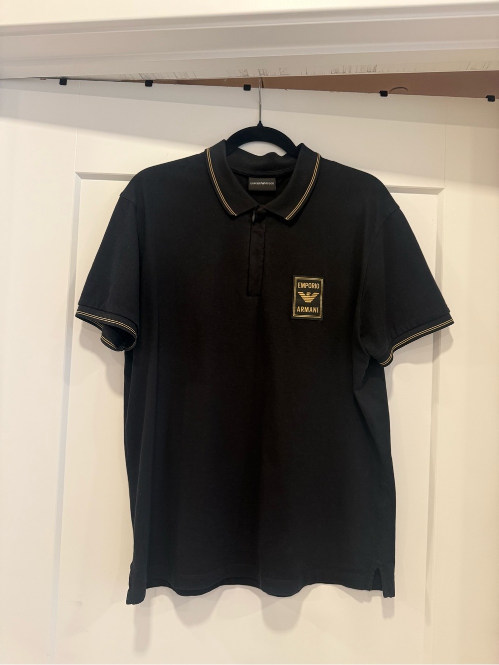 Emporio Armani Black Polo with Gold Accent Trim